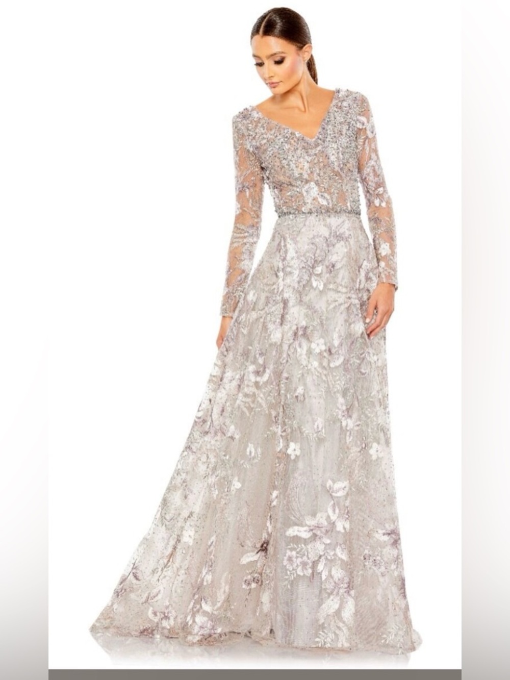 Mac duggal 20241 Long Sleeve Beaded Applique Gown Sz 14